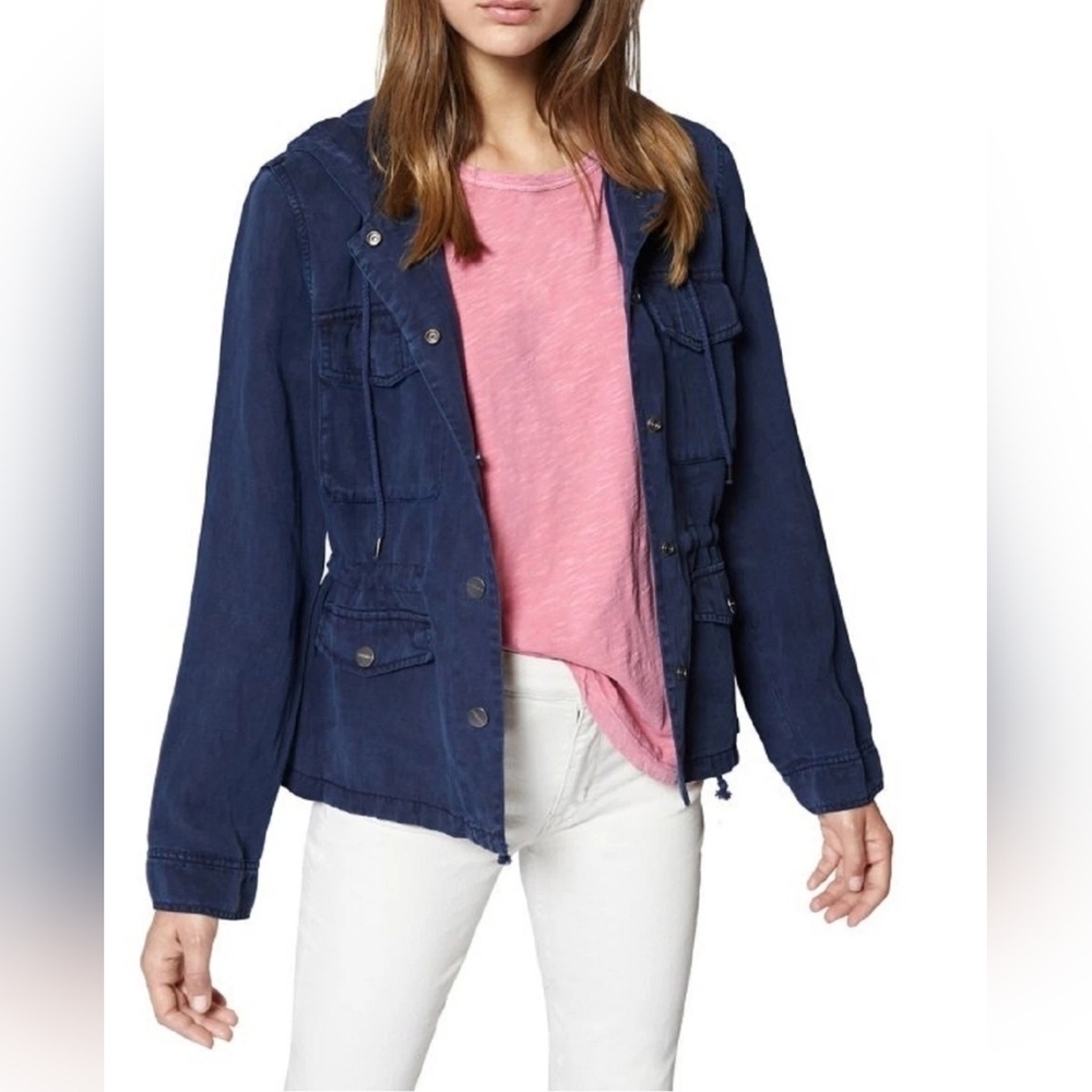 Sanctuary x Anthropologie | Navy Linen Blend Hooded Utility Jacket Size Small